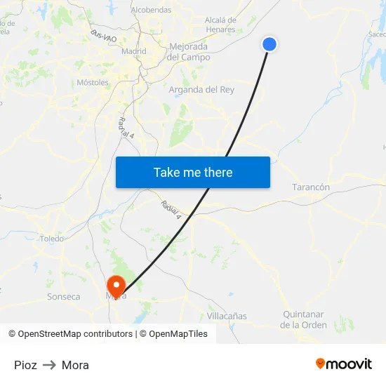 Pioz to Mora map