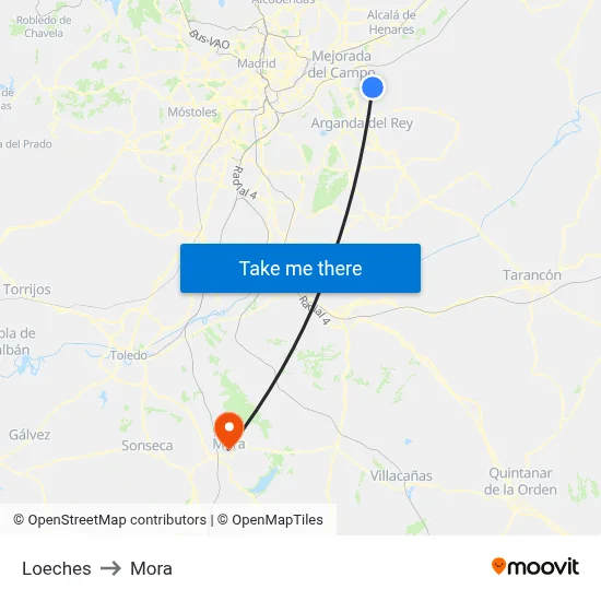 Loeches to Mora map