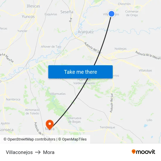 Villaconejos to Mora map