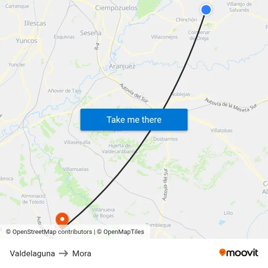 Valdelaguna to Mora map