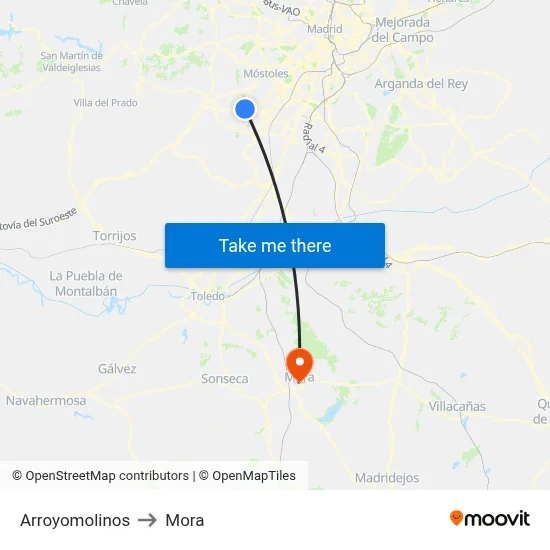 Arroyomolinos to Mora map