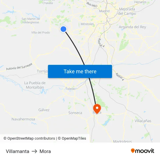Villamanta to Mora map