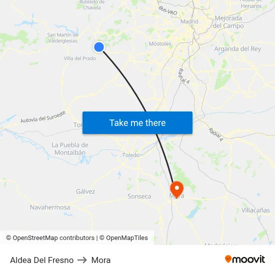 Aldea Del Fresno to Mora map