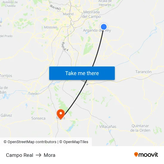 Campo Real to Mora map