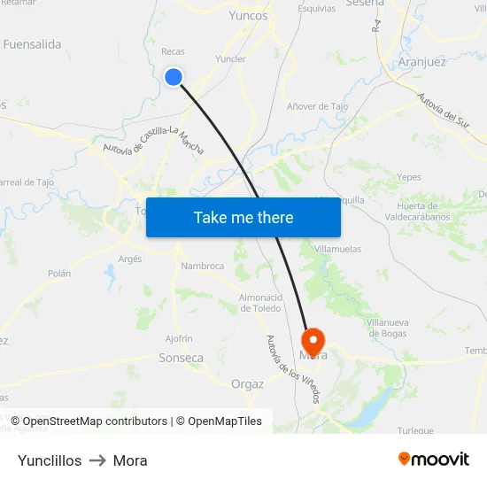Yunclillos to Mora map