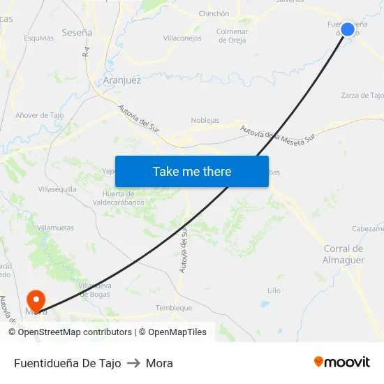 Fuentidueña De Tajo to Mora map