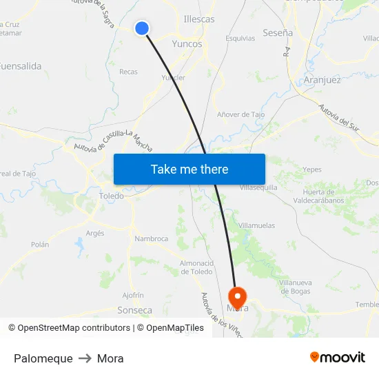 Palomeque to Mora map