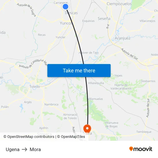 Ugena to Mora map