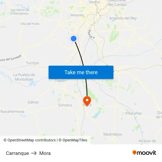 Carranque to Mora map