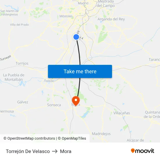 Torrejón De Velasco to Mora map