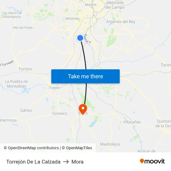 Torrejón De La Calzada to Mora map