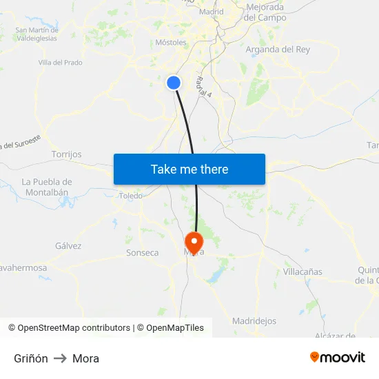 Griñón to Mora map