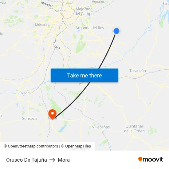 Orusco De Tajuña to Mora map