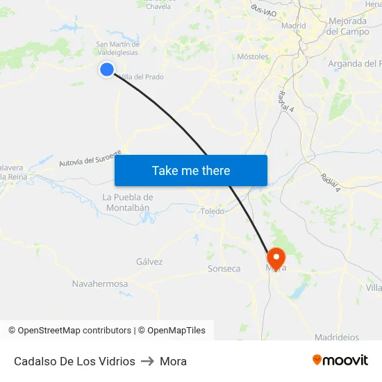 Cadalso De Los Vidrios to Mora map