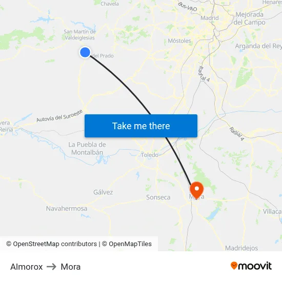 Almorox to Mora map