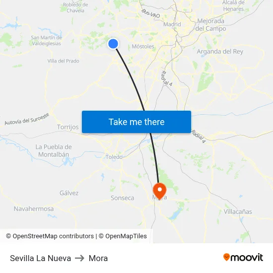Sevilla La Nueva to Mora map
