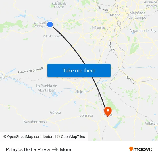 Pelayos De La Presa to Mora map