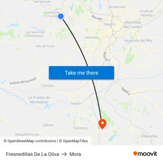 Fresnedillas De La Oliva to Mora map