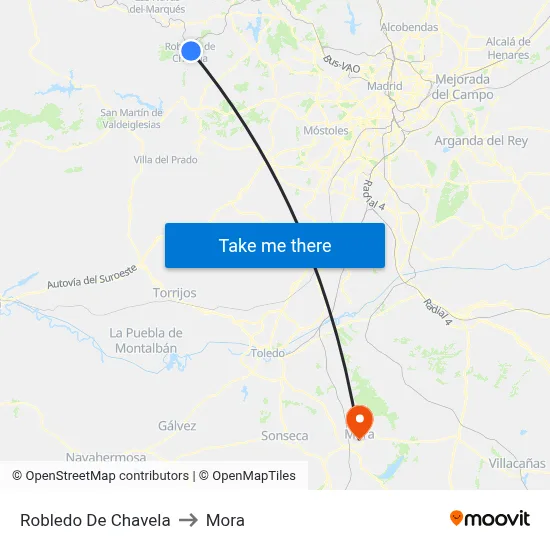 Robledo De Chavela to Mora map