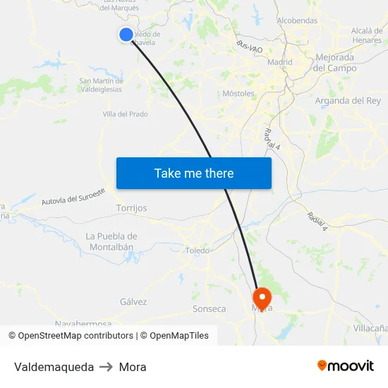 Valdemaqueda to Mora map
