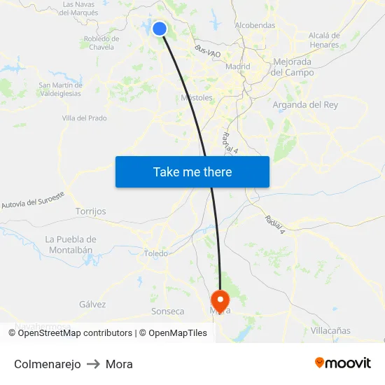 Colmenarejo to Mora map