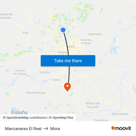 Manzanares El Real to Mora map
