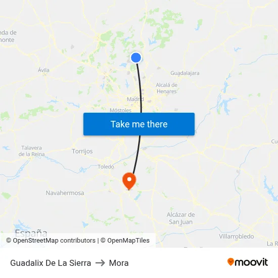Guadalix De La Sierra to Mora map