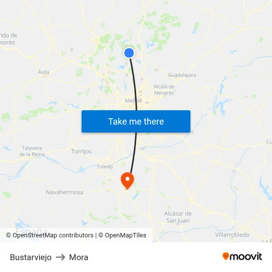 Bustarviejo to Mora map