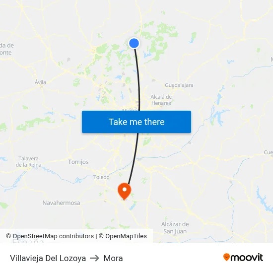 Villavieja Del Lozoya to Mora map