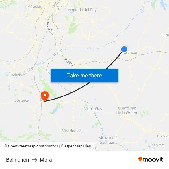 Belinchón to Mora map
