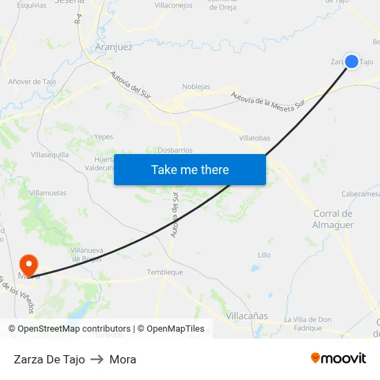 Zarza De Tajo to Mora map