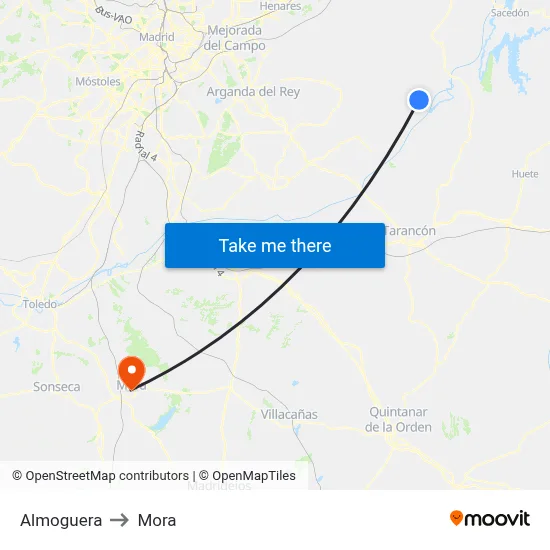 Almoguera to Mora map
