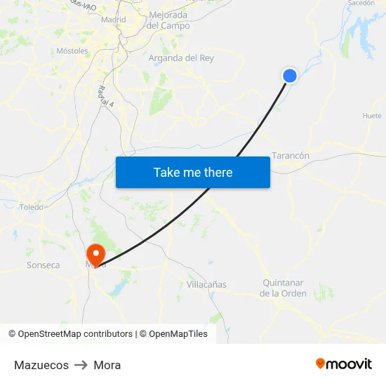 Mazuecos to Mora map