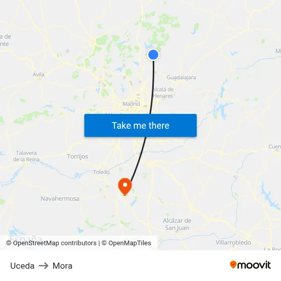 Uceda to Mora map