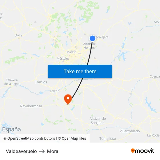 Valdeaveruelo to Mora map