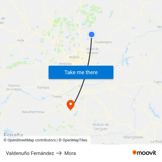 Valdenuño Fernández to Mora map