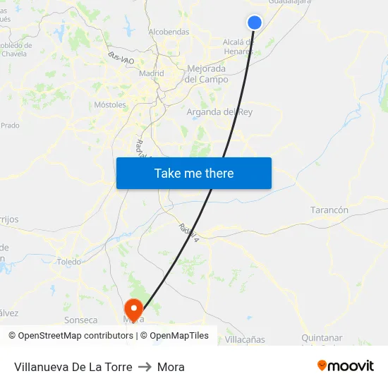 Villanueva De La Torre to Mora map