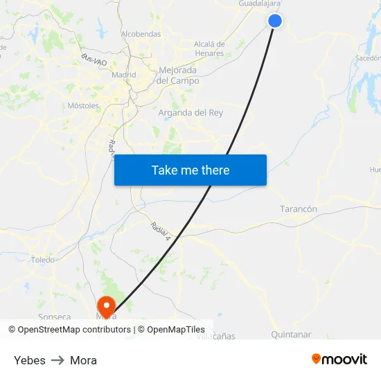 Yebes to Mora map