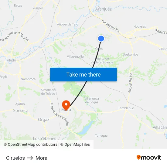 Ciruelos to Mora map