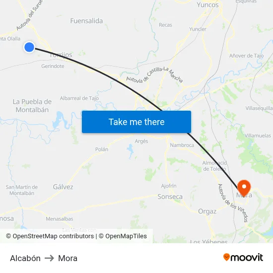 Alcabón to Mora map