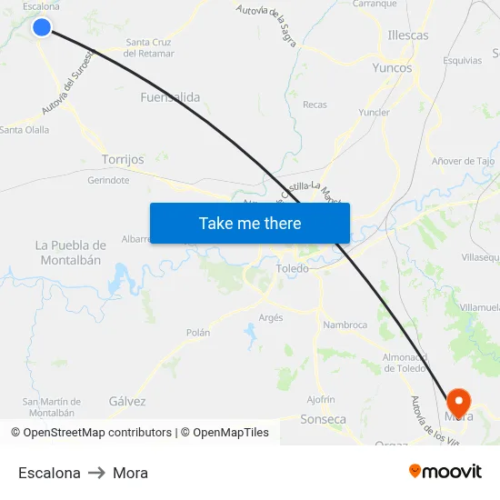 Escalona to Mora map
