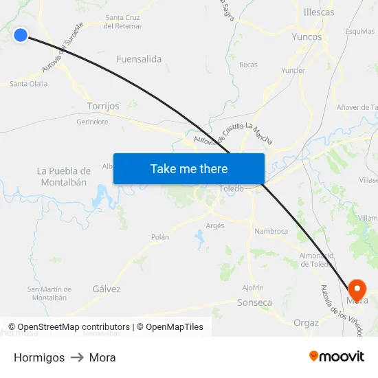 Hormigos to Mora map