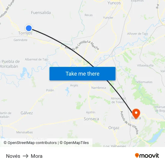 Novés to Mora map