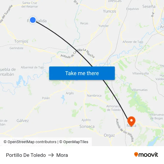 Portillo De Toledo to Mora map