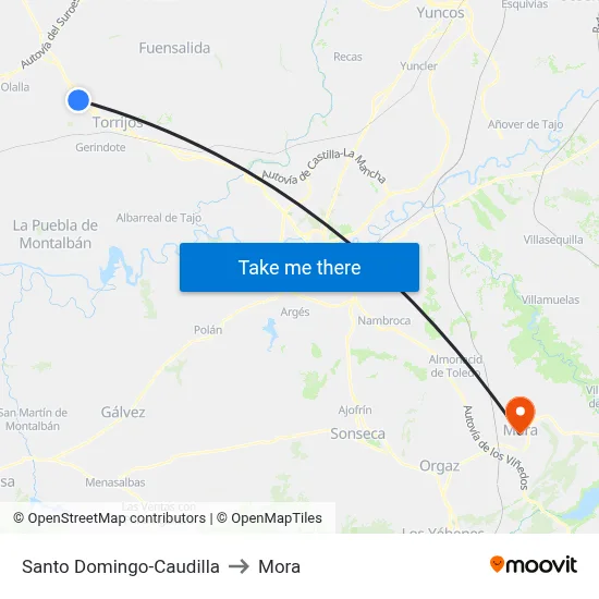 Santo Domingo-Caudilla to Mora map