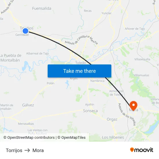 Torrijos to Mora map