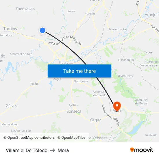 Villamiel De Toledo to Mora map