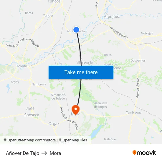 Añover De Tajo to Mora map