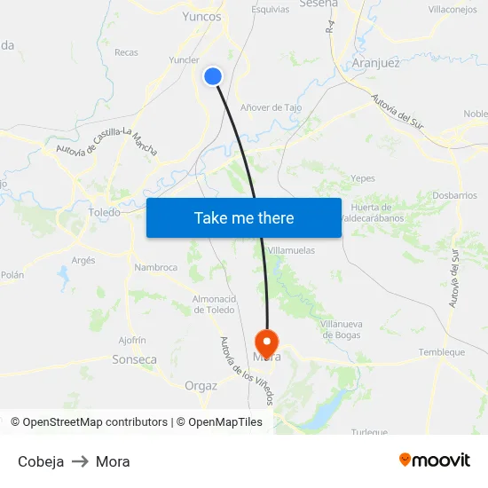 Cobeja to Mora map