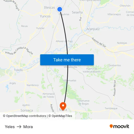 Yeles to Mora map